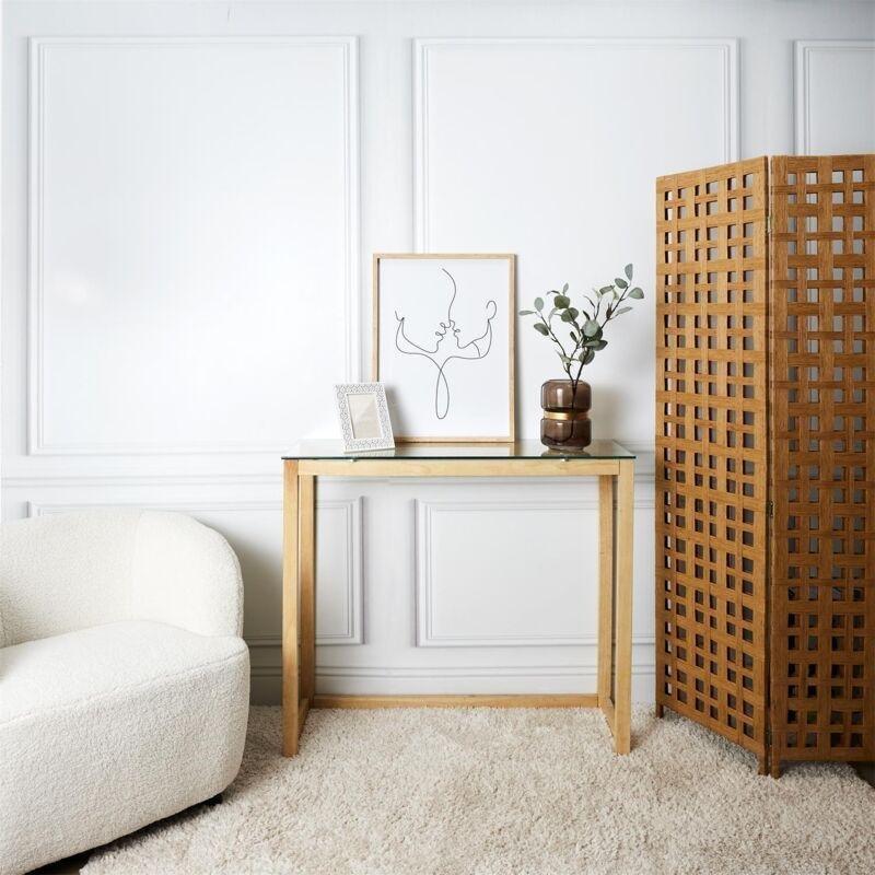 Kahverengi Ahşap ve Cam Geometrik Tasarımlı Dresuar - 100x32x87 cm - 133745