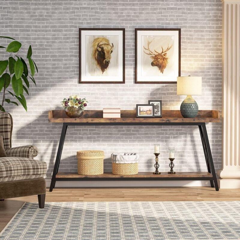 Kahverengi Ahşap ve Metal Ayaklı Endüstriyel Dresuar - 180x30x80 cm - 133806