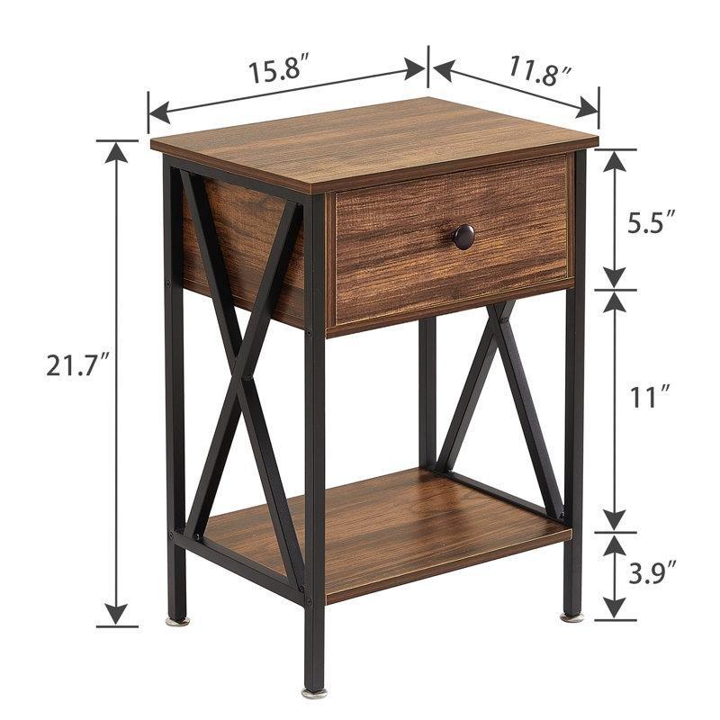 Kahverengi Ahşap ve Metal Çekmeceli Raflı Komodin - 31x41x56 cm - 128149