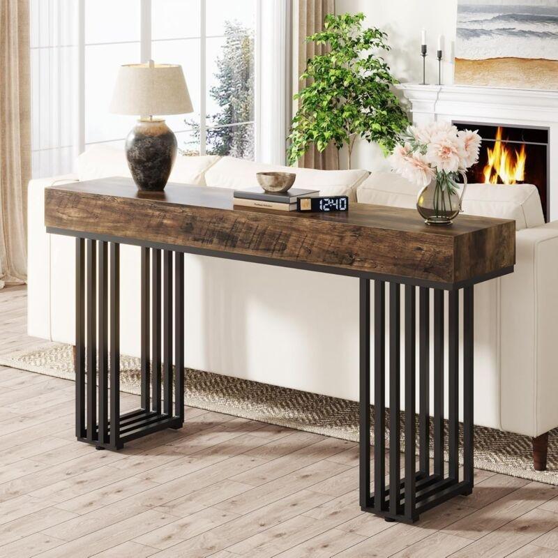Kahverengi Ahşap ve Metal Endüstriyel Tasarım Ayarlanabilir Ayaklı Dresuar - 140x30 cm - 133902