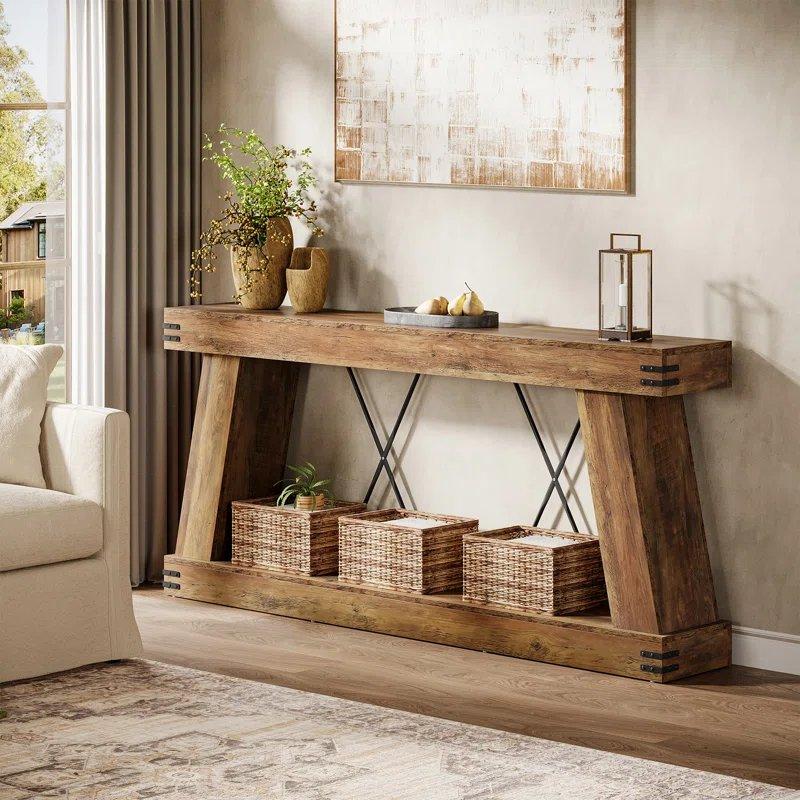 Kahverengi Ahşap ve Metal X Destekli Raflı Dresuar - 180x30x85 cm - 133011