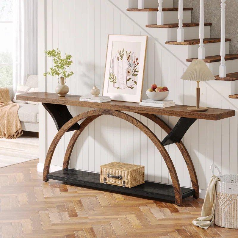 Kahverengi Ahşap ve Siyah Metal Raflı Yarım Ay Ayaklı Dresuar - 180 cm - 133019