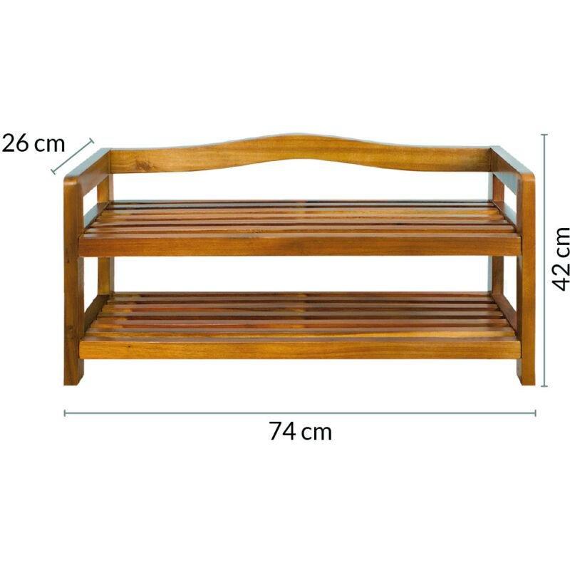 Kahverengi Akasya Masif Ahşap 2 Raflı Oturaklı Ayakkabılık - 87x25x45 cm - 119402