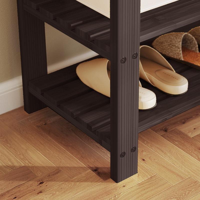 Kahverengi Bambu 3 Raflı Oturaklı Ayakkabılık Bench - 71x29x46 cm - 120682