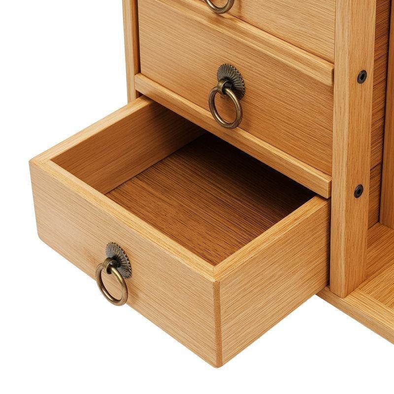 Kahverengi Bambu Çekmeceli Masaüstü Kitaplık - 50x19x45 cm - 141451