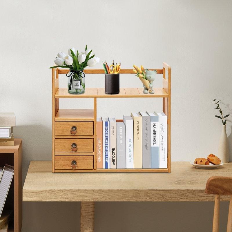 Kahverengi Bambu Çekmeceli Masaüstü Kitaplık - 50x19x45 cm - 141451