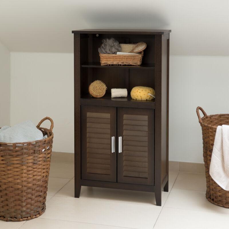 Kahverengi Bambu Raflı Ayaklı Banyo Dolabı-92x50x26 cm - 113618