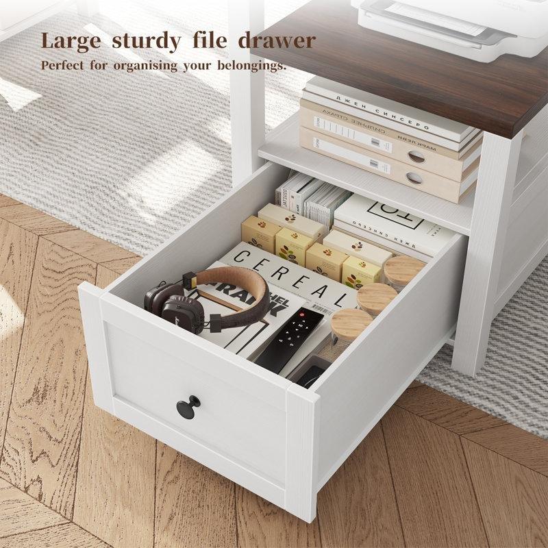 Kahverengi Beyaz MDF Ledli Çekmeceli Raflı Bilgisayar masası-154x56x91 cm - 116604