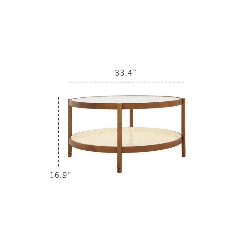 Kahverengi Cam Hasır Örgü Raflı Hasır Cam Sehpa-85x85x43 cm - 117663