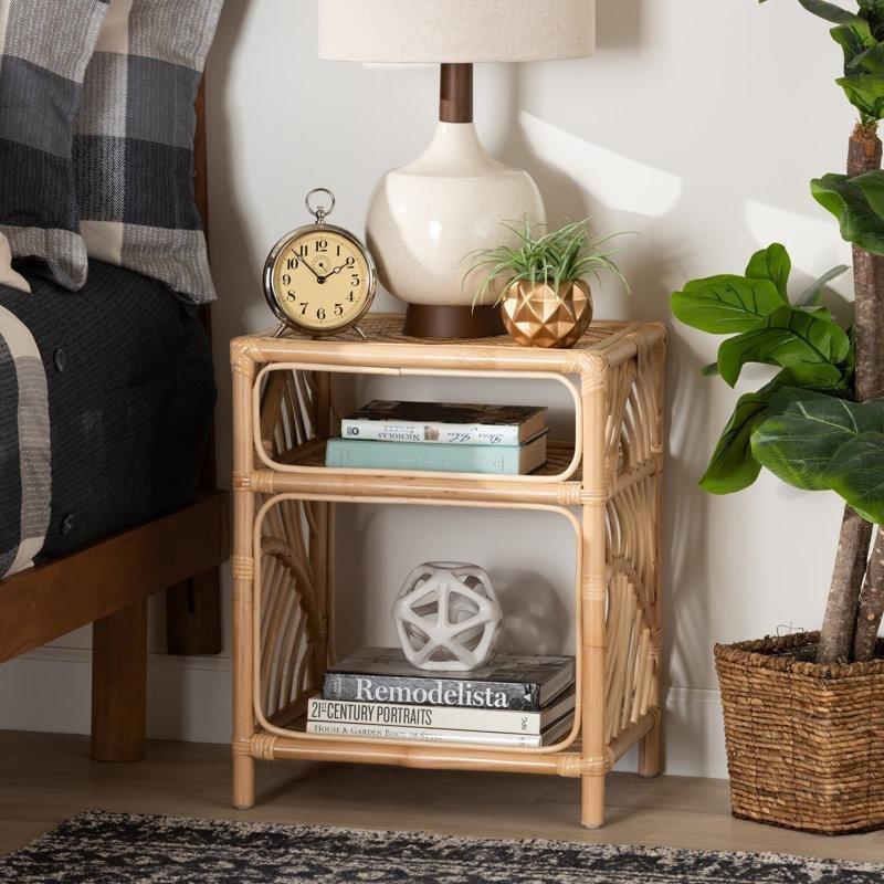 Kahverengi Doğal Rattan İki Raflı Komodin - 46x37x56 cm - 127244