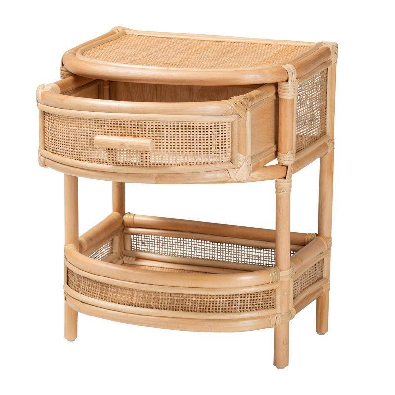 Kahverengi Doğal Rattan Tek Çekmeceli ve Raflı Bohem Komodin - 46x38x56 cm - 127259