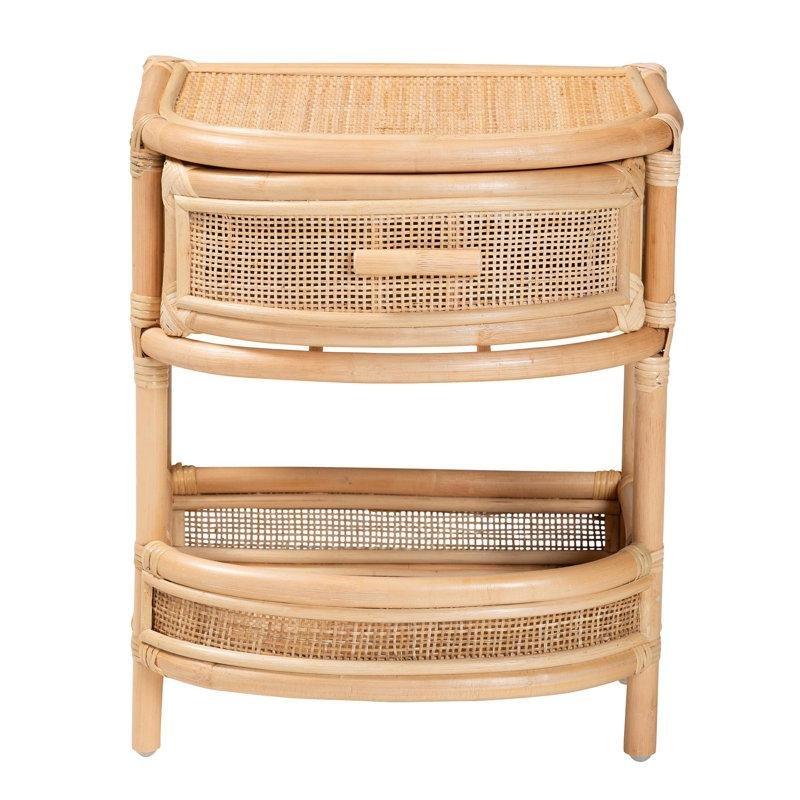 Kahverengi Doğal Rattan Tek Çekmeceli ve Raflı Bohem Komodin - 46x38x56 cm - 127259
