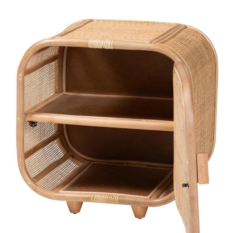 Kahverengi Doğal Rattan ve Maun Ağacı Kapaklı Yuvarlak Hatlı Komodin - 56x41x56 cm - 127262