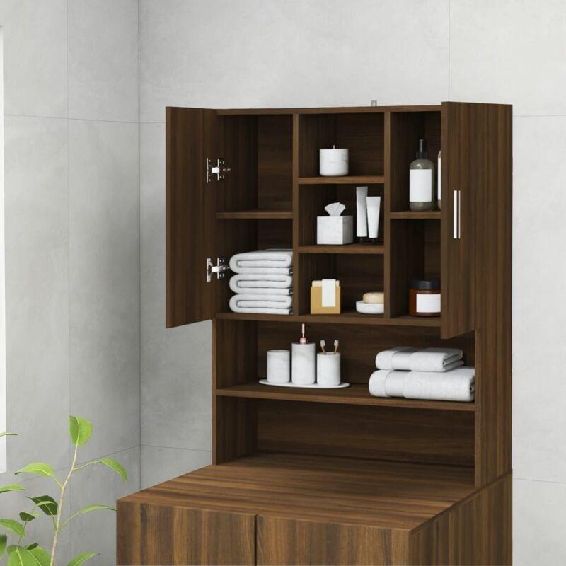 Kahverengi Endüstriyel Ahşap 2 Kapaklı 9 Bölmeli Çamaşır Makinesi Dolabı-71x26x90 cm - 118205