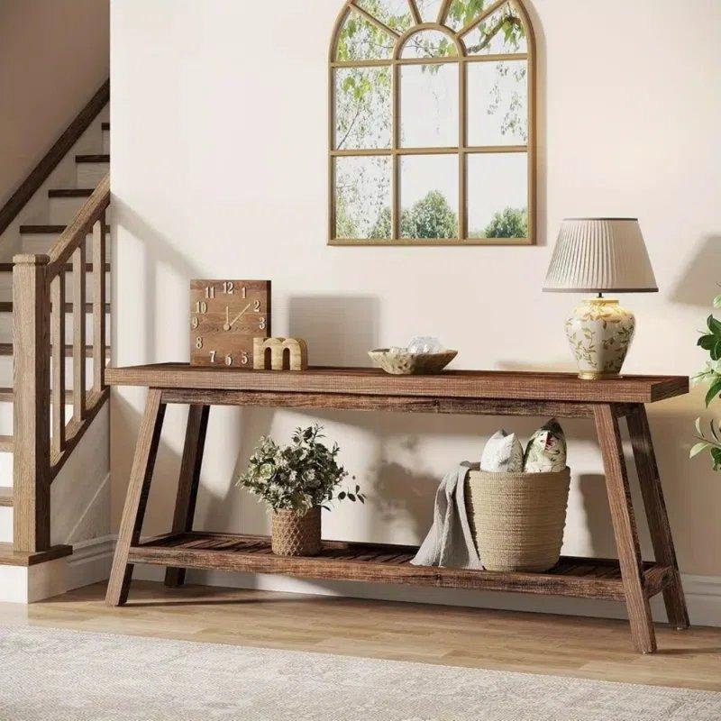 Kahverengi Endüstriyel Ahşap 2 Raflı Country Dresuar - 180x30x80 cm - 132992