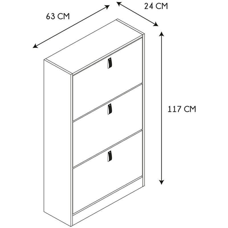 Kahverengi Endüstriyel Ahşap 3 Düşer Kapaklı Dar Ayakkabılık - 63x24x117 cm - 119443