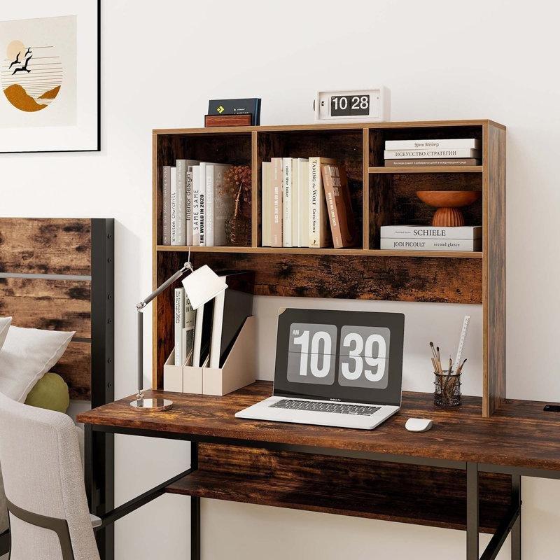 Kahverengi Endüstriyel Ahşap 4 Bölmeli Masaüstü Düzenleyici Kitaplık - 94x26x74 cm - 141460