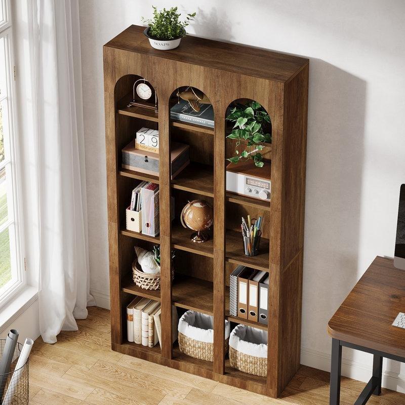 Kahverengi Endüstriyel Ahşap 5 Raflı Kemer Detaylı Country Kitaplık - 100x180 cm - 142144