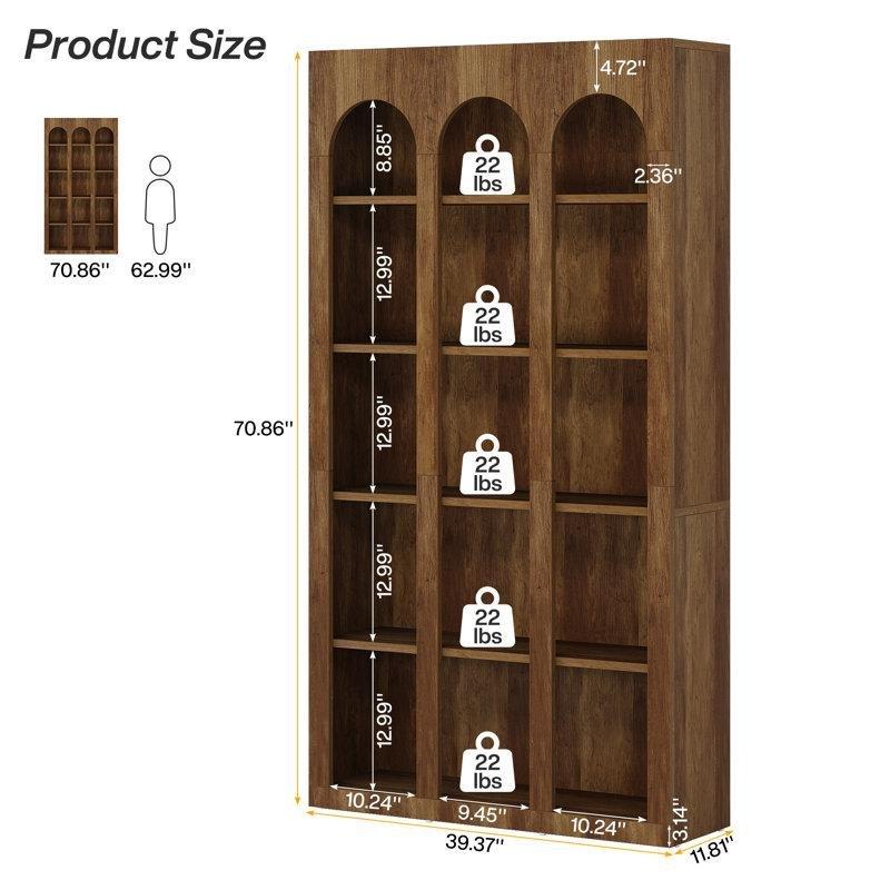 Kahverengi Endüstriyel Ahşap 5 Raflı Kemer Detaylı Country Kitaplık - 100x180 cm - 142144