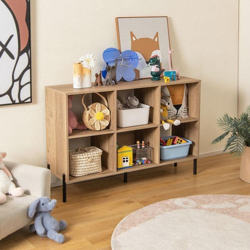 Kahverengi Endüstriyel Ahşap 6 Bölmeli Ayarlanabilir Raflı Kitaplık - 120x36x80 cm - 142129