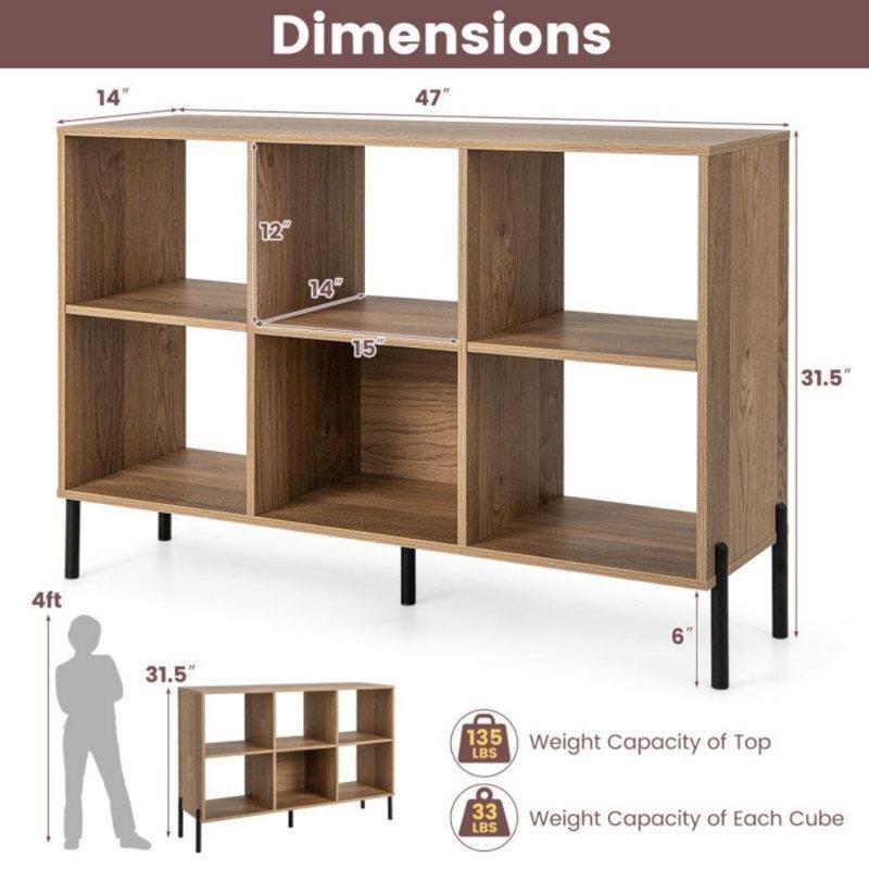 Kahverengi Endüstriyel Ahşap 6 Bölmeli Ayarlanabilir Raflı Kitaplık - 120x36x80 cm - 142129