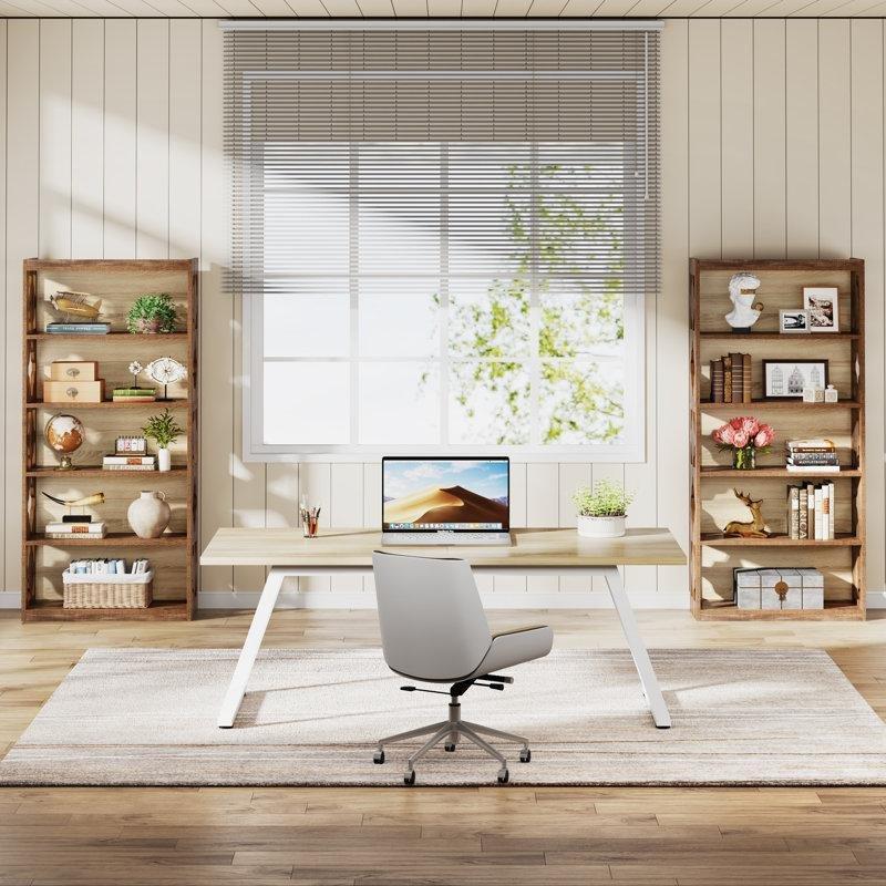 Kahverengi Endüstriyel Ahşap 6 Raflı Oymalı Yan Panel Kitaplık - 80x30x178 cm - 141526