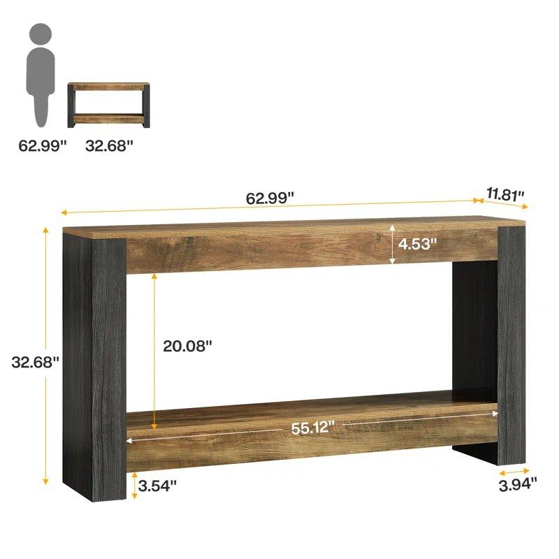 Kahverengi Endüstriyel Ahşap Alt Raflı Rustik Tasarım Dresuar - 160x30x83 cm - 132880