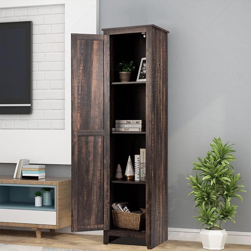 Kahverengi Endüstriyel Ahşap Ayaklı Raflı Country Banyo Dolabı-183x44x41 cm - 114118