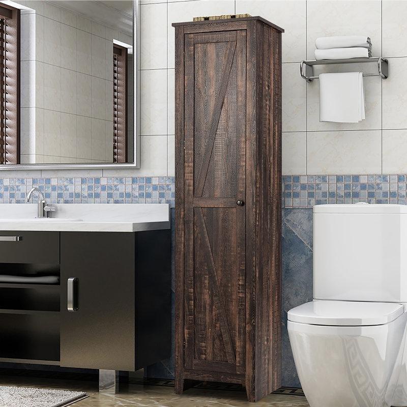 Kahverengi Endüstriyel Ahşap Ayaklı Raflı Country Banyo Dolabı-183x44x41 cm - 114118