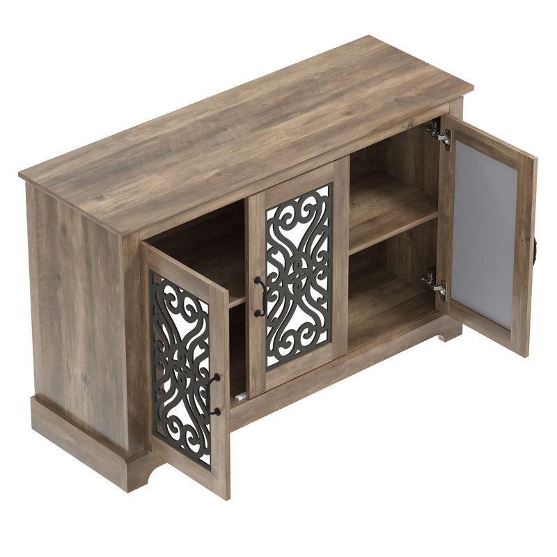 Kahverengi Endüstriyel Ahşap Aynalı ve Oymalı 3 Kapaklı Konsol - 117x40x75 cm - 128617