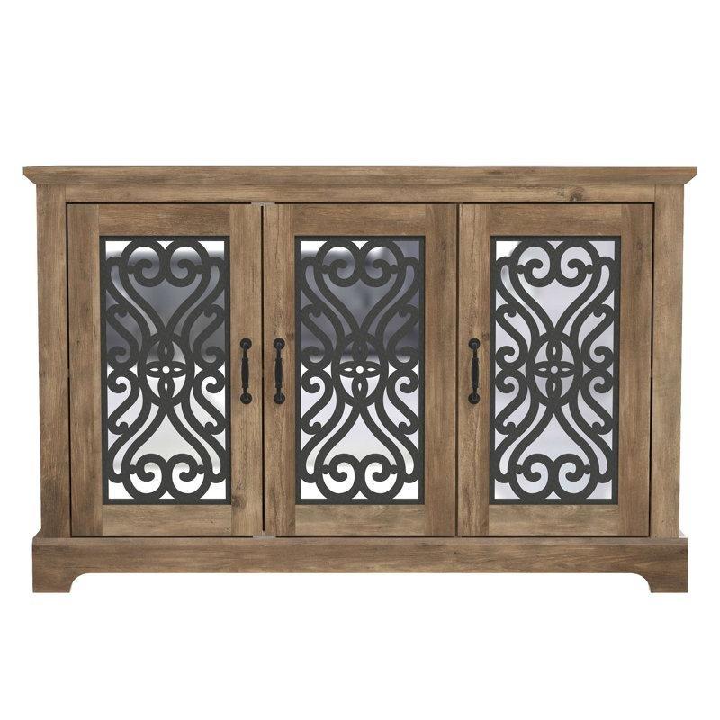 Kahverengi Endüstriyel Ahşap Aynalı ve Oymalı 3 Kapaklı Konsol - 117x40x75 cm - 128617