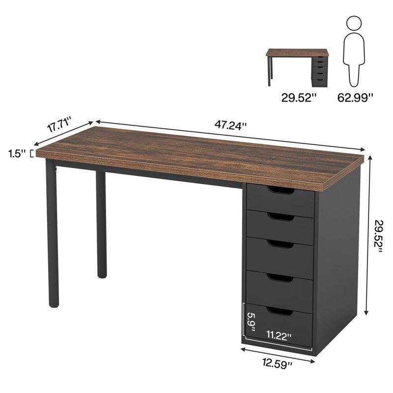 Kahverengi Endüstriyel Ahşap Çekmeceli Metal Ayaklı Bilgisayar Masası-120x75x45 cm - 116970