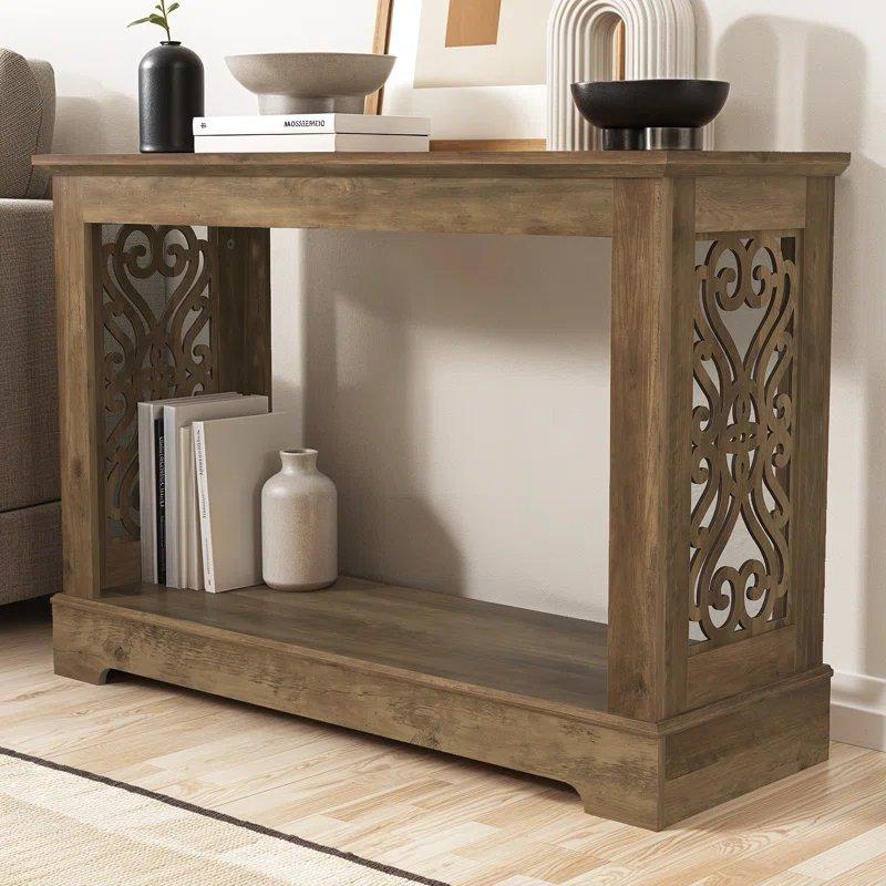 Kahverengi Endüstriyel Ahşap Dekoratif Yan Panelli Raflı Dresuar - 107x38x74 cm - 133027