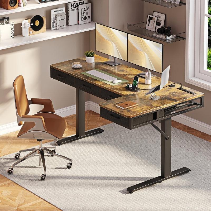 Kahverengi Endüstriyel Ahşap Elektrikli Ayarlanabilir Bilgisayar Masası-160x80x78 cm - 116430