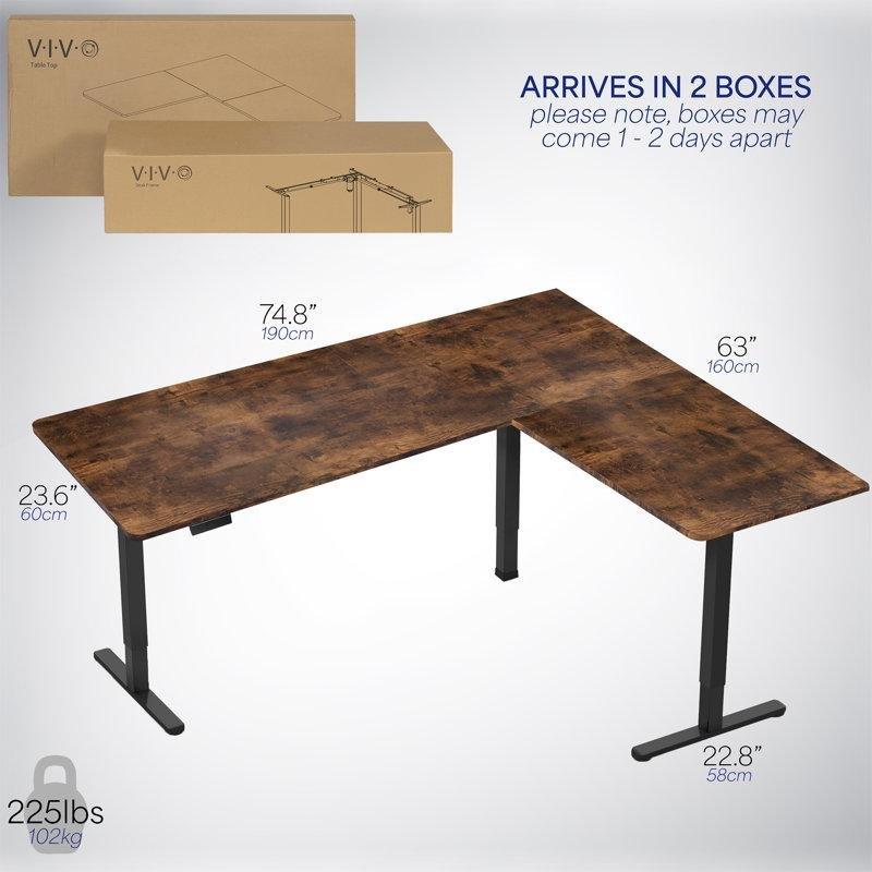Kahverengi Endüstriyel Ahşap Elektrikli Ayarlanabilir L Şekilli Bilgisayar Masası-73x160x60 cm - 116448