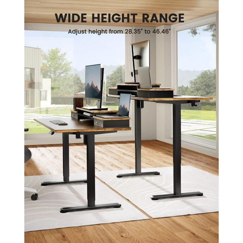 Kahverengi Endüstriyel Ahşap Elektrikli Ayarlanabilir Yükseklikli Çekmeceli Bilgisayar Masası-140x70x132 cm - 116463