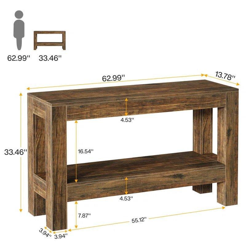 Kahverengi Endüstriyel Ahşap İki Katlı Koltuk Arkası Dresuar - 160x35x85 cm - 132026