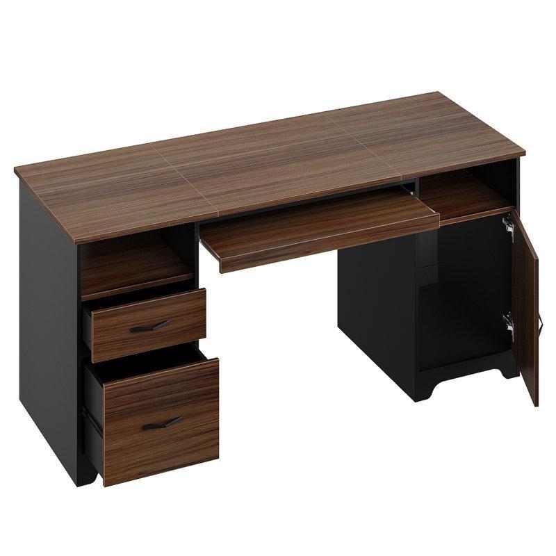 Kahverengi Endüstriyel Ahşap Klavyelikli Çekmeceli Dolaplı Bilgisayar Masası-150x76x55 cm - 116940
