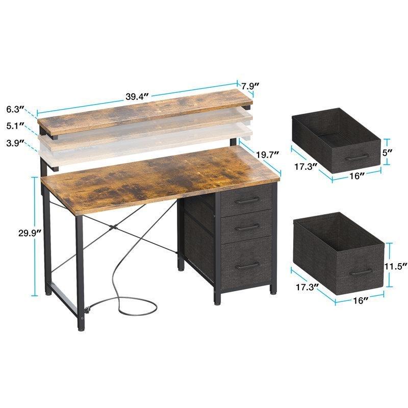 Kahverengi Endüstriyel Ahşap Ledli Çekmeceli Bilgisayar masası-100x50x76 cm - 116802