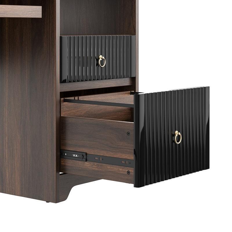 Kahverengi Endüstriyel Ahşap Metal Ayaklı Çekmeceli Bilgisayar Masası-140x56x77 cm - 116925