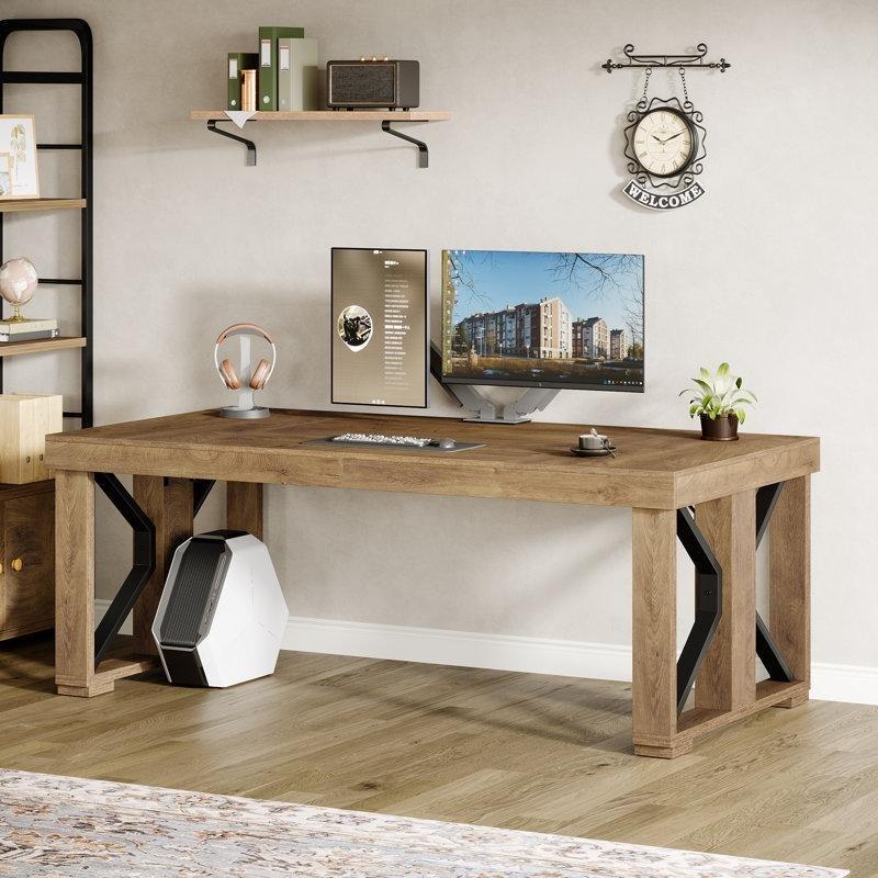 Kahverengi Endüstriyel Ahşap Metal Destekli Oyuncu Bilgisayar Masası-180x80x75 cm - 116880