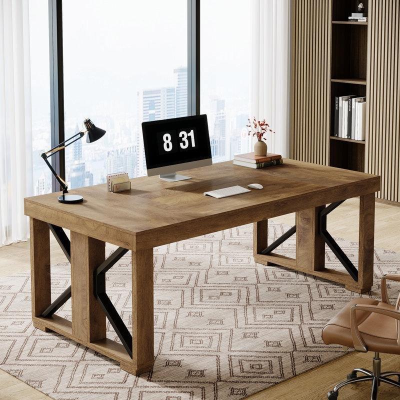 Kahverengi Endüstriyel Ahşap Metal Destekli Oyuncu Bilgisayar Masası-180x80x75 cm - 116880
