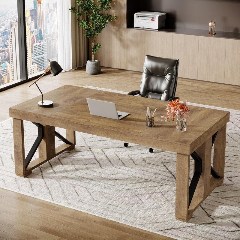 Kahverengi Endüstriyel Ahşap Metal Destekli Oyuncu Bilgisayar Masası-180x80x75 cm - 116880