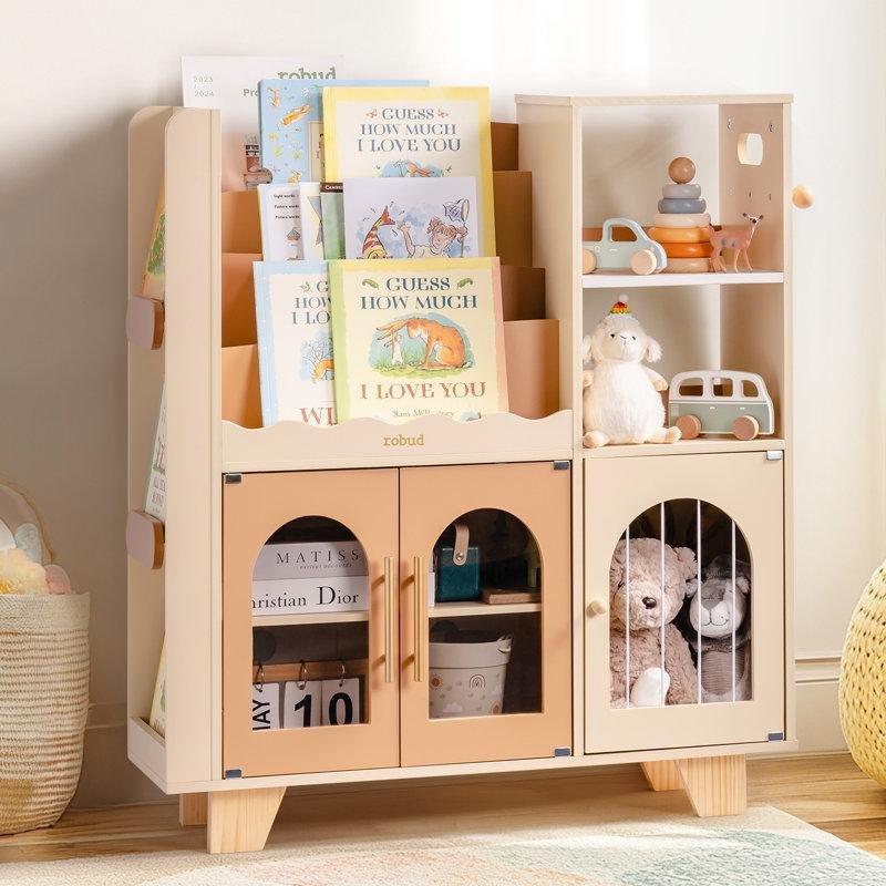 Kahverengi Endüstriyel Ahşap Oyuncak Düzenleyicili ve Askılı Çocuk Odası Kitaplık - 80x30x89 cm - 141136