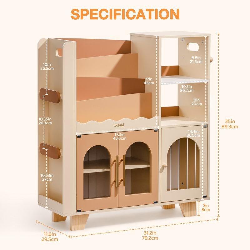 Kahverengi Endüstriyel Ahşap Oyuncak Düzenleyicili ve Askılı Çocuk Odası Kitaplık - 80x30x89 cm - 141136