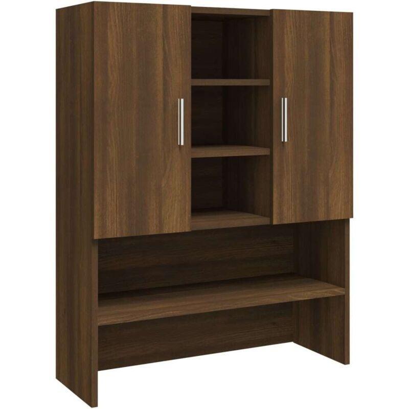 Kahverengi Endüstriyel Ahşap Raflı Kapaklı Çamaşır Makinesi Dolabı-71x26x90 cm - 117997