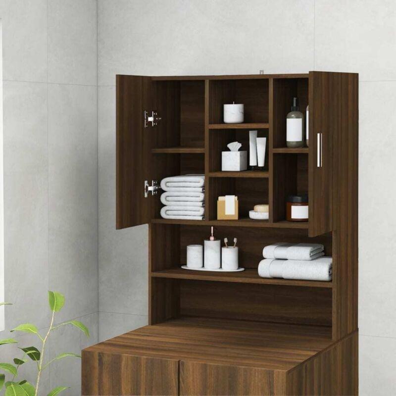 Kahverengi Endüstriyel Ahşap Raflı Kapaklı Çamaşır Makinesi Dolabı-71x26x90 cm - 117997