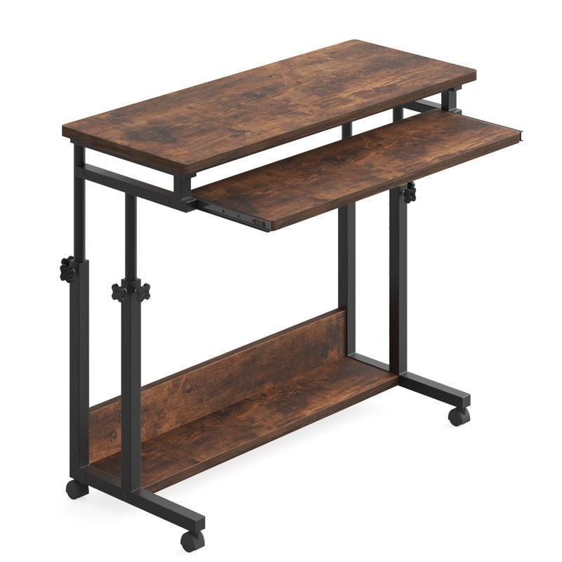 Kahverengi Endüstriyel Ahşap Tekerlekli Ayarlanabilir Bilgisayar masası-80x45 cm - 116775