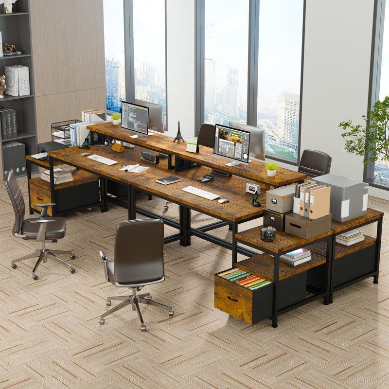 Kahverengi Endüstriyel Ahşap USB Girişli Çekmeceli Bilgisayar Masası-144x51x91 cm - 116712