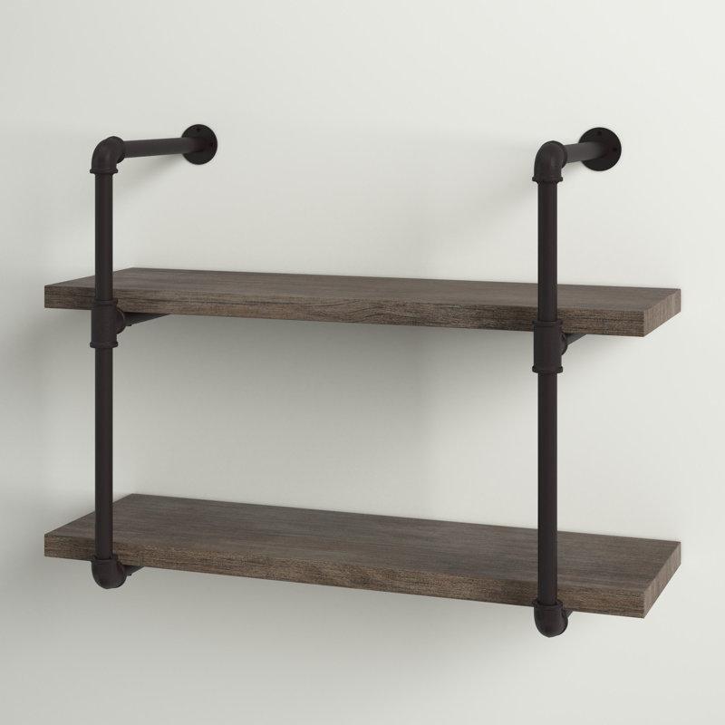 Kahverengi Endüstriyel Ahşap ve Demir 2 Raflı Boru Tasarımlı Duvar Kitaplık - 80x31x61 cm - 141808